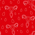 Women menstruation periods seamless pattern uterus, blood drips Royalty Free Stock Photo