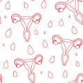 Women menstruation periods seamless pattern uterus, blood drips Royalty Free Stock Photo