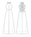 Women midi Dress fashion technical drawing template. Girls Sleeveless Dress fashion flat sketch template.