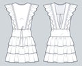 Women mini Dress technical fashion illustration. Tiered Dress fashion flat technical drawing template, ruffled, cutout