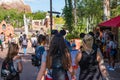 Women with Minnie`s ears walking in Asia area in Animal Kingdom at Walt Disney World .