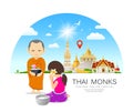 Women offering alms to Thai monks, on thailand Place of respect for faith architecture