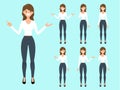 Women in office and fashion clothes. Beautiful adult cartoon woman in business office. Vector illustration.