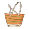 Hand Drawn Orange, Green and Yellow Striped Beach Bag. Women Orange, Green and Yellow bag Isolated Vector Illustration Royalty Free Stock Photo