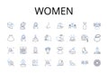 Women line icons collection. Men, Ladies, Gals, Females, Damsels, Chicks, Babes vector and linear illustration. Girls Royalty Free Stock Photo