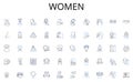 Women line icons collection. Nerking, Relationships, Collaborations, Alliances, Partnerships, Synergy, Contacts vector