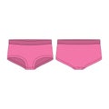 Women panties in pink colors isolated on white background. Lady underpants technical sketch