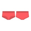 Women panties in red colors isolated on white background. Lady underpants technical sketch