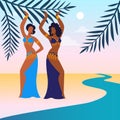 Women Perform Belly Dance Flat Vector Illustration Royalty Free Stock Photo