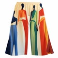 Colorful Women In Wide Leg Pants: Abstract Art Illustration