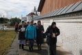 Women pilgrims making a procession to the Tikhvin Monastery of the Dormition of the Mother of God, Russia, Chuvash Republic