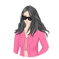 Women in pink fashion clothes with sunglass on white background