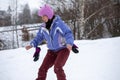 Women riding a snowboard at winter Royalty Free Stock Photo