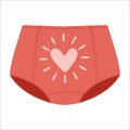 Women pink panties with heart. Vector illustration in cartoons flat style. Cute female underwear clip art, isolated on white Royalty Free Stock Photo