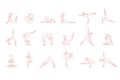 Women pink silhouettes in yoga poses set, asana collection vector illustrations