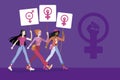 Women with placards with the symbol of feminist fight Royalty Free Stock Photo