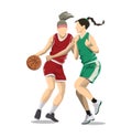 Women play basketball.