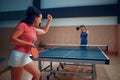 Women play ping pong match, table tennis Royalty Free Stock Photo