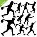 Women playing bowling silhouettes vector