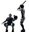 Women playing softball players silhouette isolated Royalty Free Stock Photo