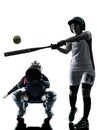 Women playing softball players silhouette isolated Royalty Free Stock Photo