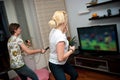 Women playing video game