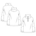 Women Polar Fleece Turtleneck Sweatshirt fashion flat sketch template. Girls Technical Fashion Illustration. Long Sleeves. Zipper Royalty Free Stock Photo