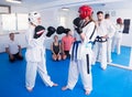 Women practicing at taekwondo class Royalty Free Stock Photo