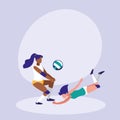 Women practicing volleyball isolated icon