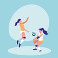 Women practicing volleyball isolated icon