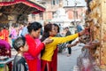Women pray at the Swayambhunath temple in Kathmandu, Nepal