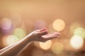 Women prayer hand praying for holy spirit and world religion day concept Royalty Free Stock Photo