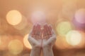 Women prayer hand praying for peace and for holy spirit week, world religion day, and eid mubarak concept Royalty Free Stock Photo