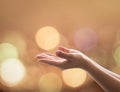 Women prayer hand praying for spiritual support, donation, peace and for holy spirit week concept Royalty Free Stock Photo