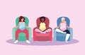 women pregnant seated in sofa avatar character