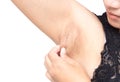 Women problem black armpit on white background for skin care and