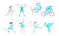 Women Professional Sport Cartoon Characters. Healthy Fitness Lifestyle. Girl Female Activities. Flat Illustration Royalty Free Stock Photo