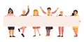 Women on protest demonstration. Young persons holding empty banner happy flat characters on meeting. Vector woman set