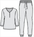 Women Stripe Tee and Joggers with Front Placket Nightwear Set