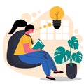 Women reading book and got an ideas while sitting on sofa illustration