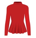 Women red blouse long neck