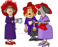 Women in red hats drinking tea