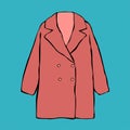 Women red seasonal coat with buttons outline illustration