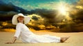 Women relaxation at sunny desert