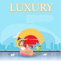 Women relaxing in a swimming pool with a cocktail. sky pool with Royalty Free Stock Photo