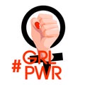 Women resist the symbol. Female gender symbol raised feminism fist vector on isolated white background. Girl power - GRL PWR.