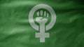 Women resist symbol flag waving on wind. Girl power fist illustration background