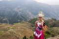 Chinese woman in rice terraces Lo Royalty Free Stock Photo