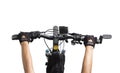 Women riding on a bicycle handlebar Royalty Free Stock Photo