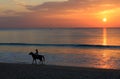 women riding horse on beach sunset Royalty Free Stock Photo